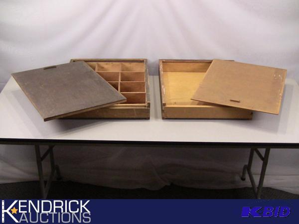 lot 56 image: 2 Covered Solid Wood Flea Market Display CasesDrawers