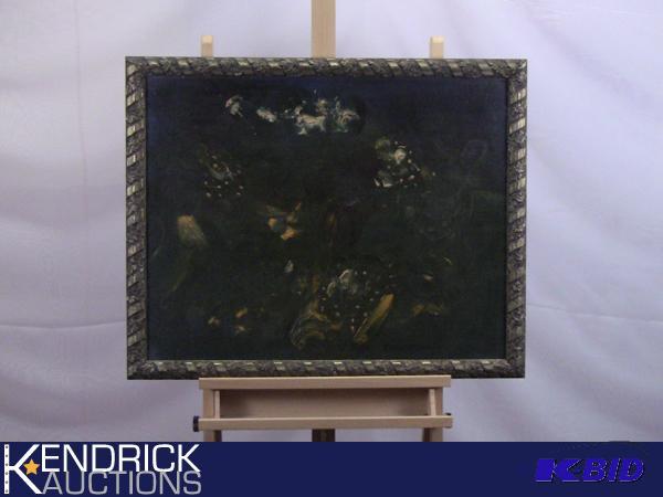 Antique Abstract Oil On Canvas Grapevine Frame