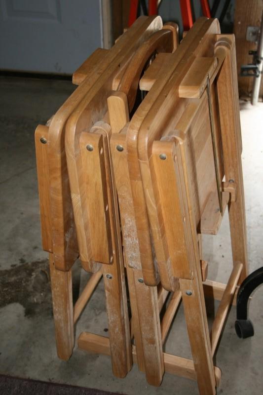 4 used TV trays, wooden, holder not...