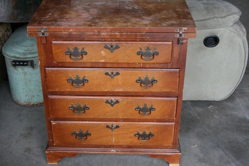 Antique bedside table, unique top f...