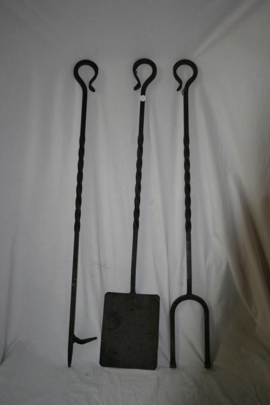 Antique, heavy iron fireplace tools...