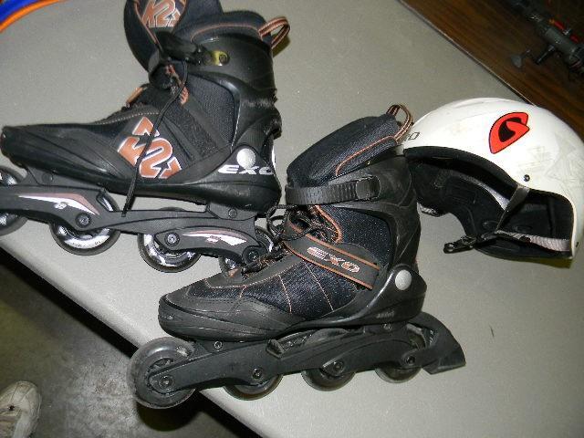 lot 139 image: Exo rollerblades with Giro helmet...