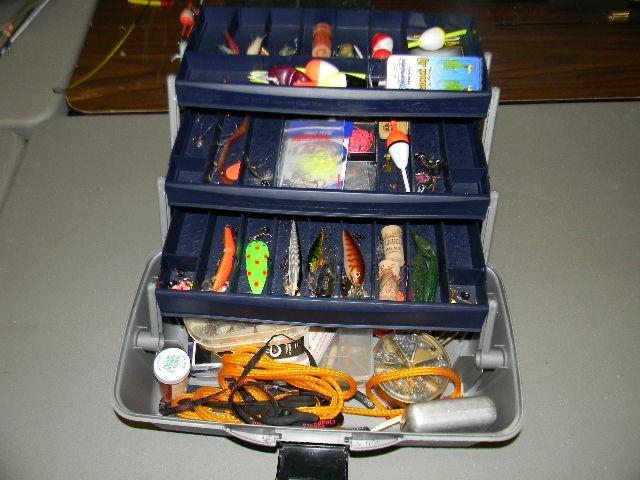 lot 147 image: Blue tackle box FULL of lures and m...