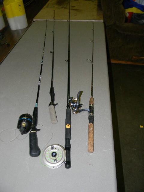 lot 153 image: Lot of 4 fishing poles - 3 with ree...