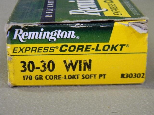 lot 22 image: Box containing 18 Remington 30-30 e...