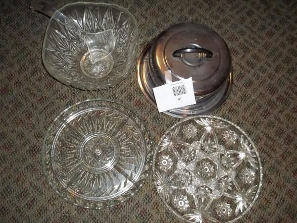 Punch bowl, covered cake pan, two p...