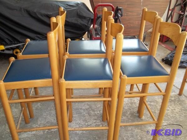 A set of 6 bar stools, blue vinyl, ...