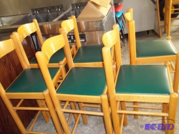 A set of 6 bar stools, green vinyl,...