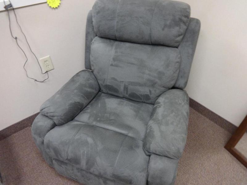 GREY MICROFIBER RECLINER. Bidder is...