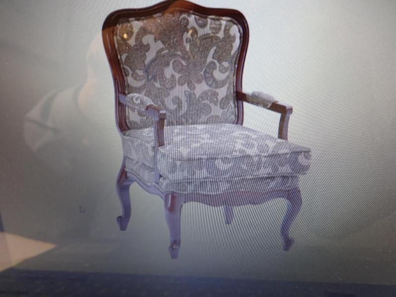 CARVED WOOD UPHOLSTERED CHAIR. Bidd...