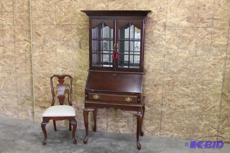 lot 2 image: Antique Mirrored Secretary Desk w Chair