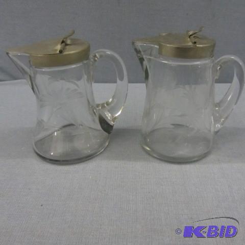 Two Etched Syrup Pitchers