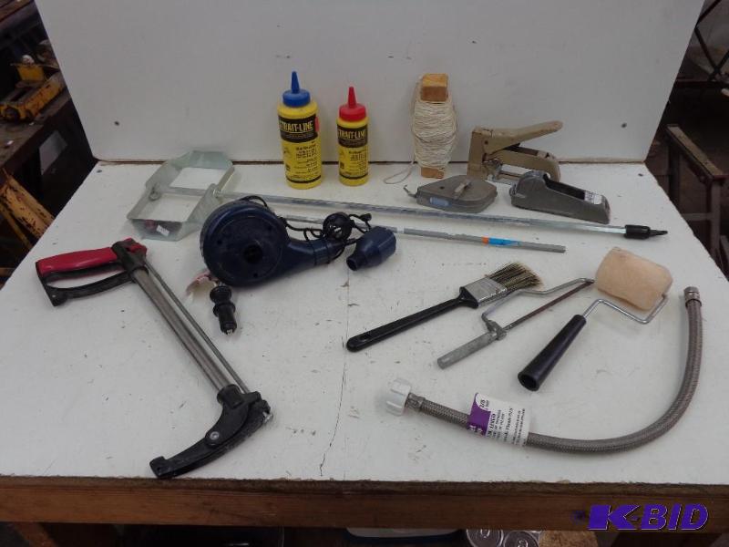 lot 40 image: Paint Mixers, Chalkline, Stapler an...