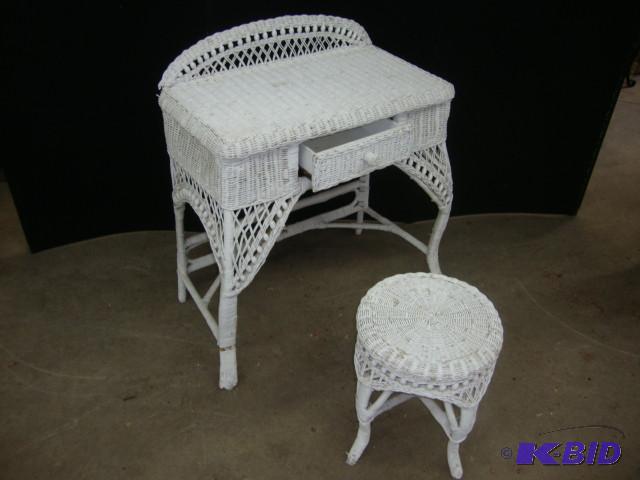 Wicker Desk with Stool...