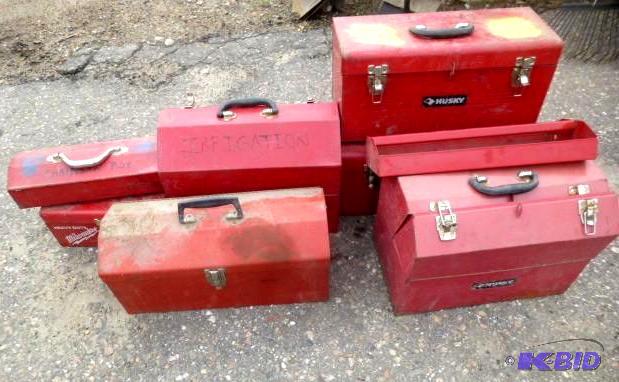 lot 112 image: 1 - Lot of 5 Red Metal Tool Boxes I...