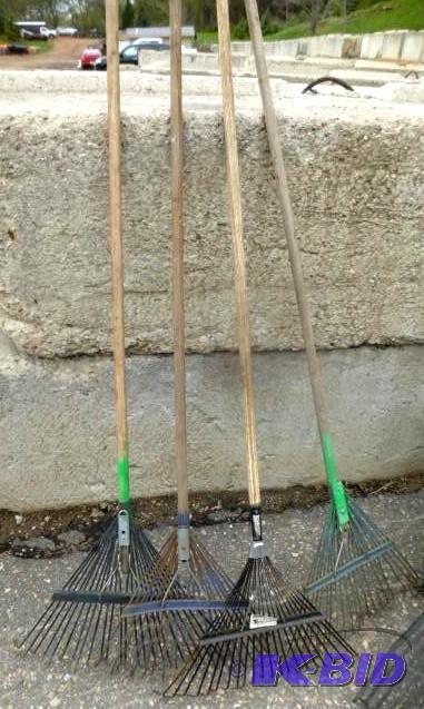 lot 63 image: Lot of 4 Metal Lawn Rakes In Used C...