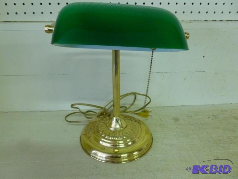 lot 397 image: Large brass and glass cover desk la...