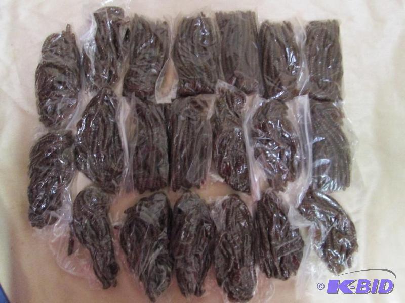 Lot of 20 bags of 6 jig worms. Pump...