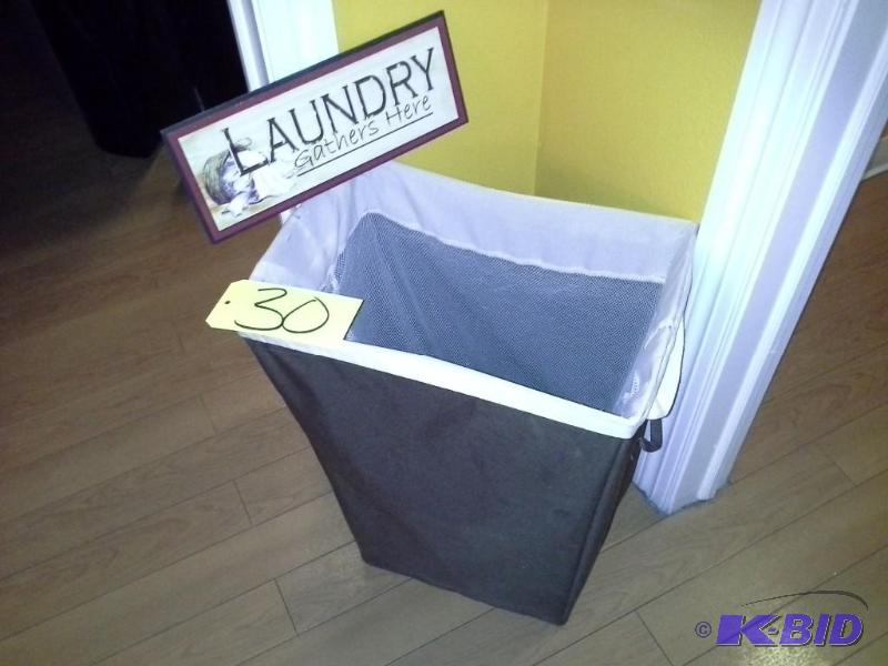 Laundry Hamper And Sign.