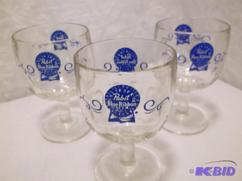 lot 24 image: Lot of 3 Pabst Blue Ribbon Beer gla...