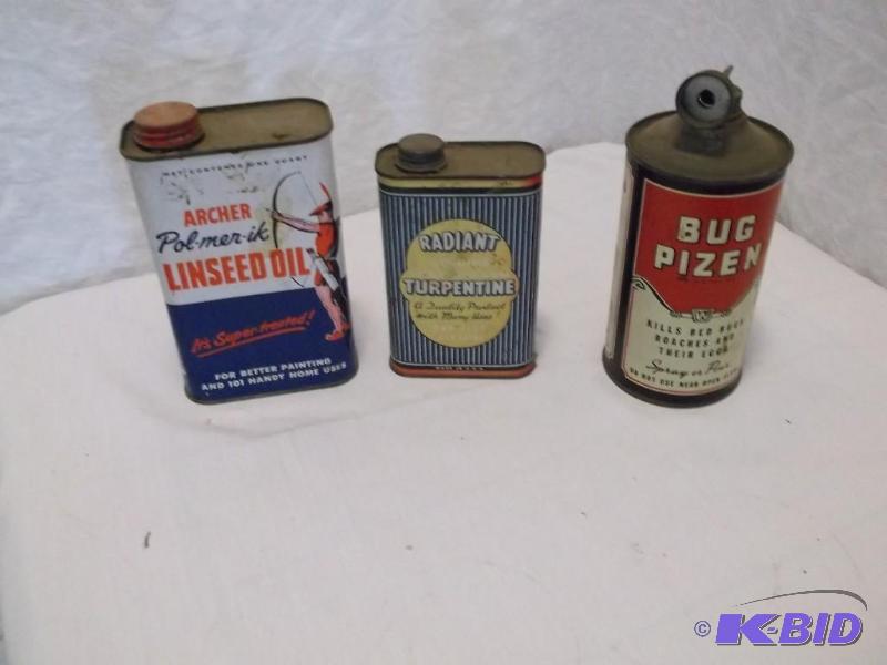 lot 57 image: 3 Vintage Tin containers  Arch...
