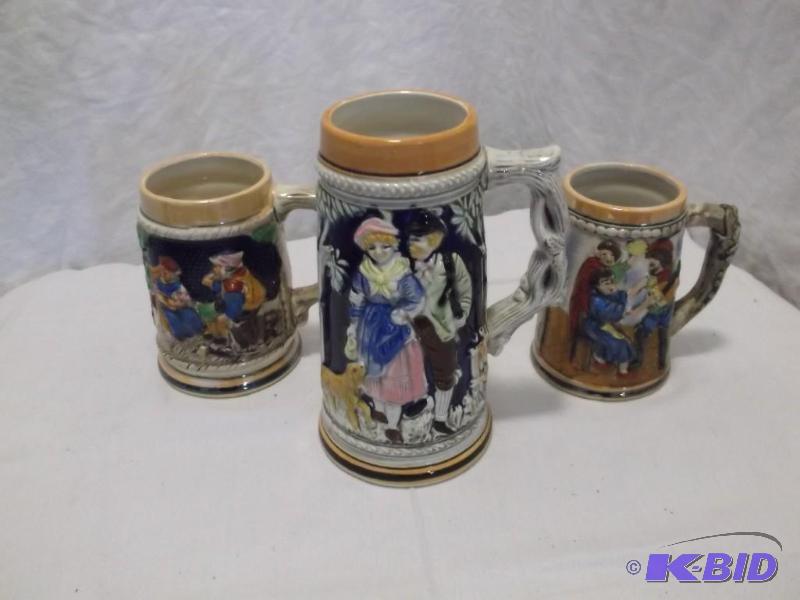 lot 74 image: 3 Beer mugs the tallest measuring 8...