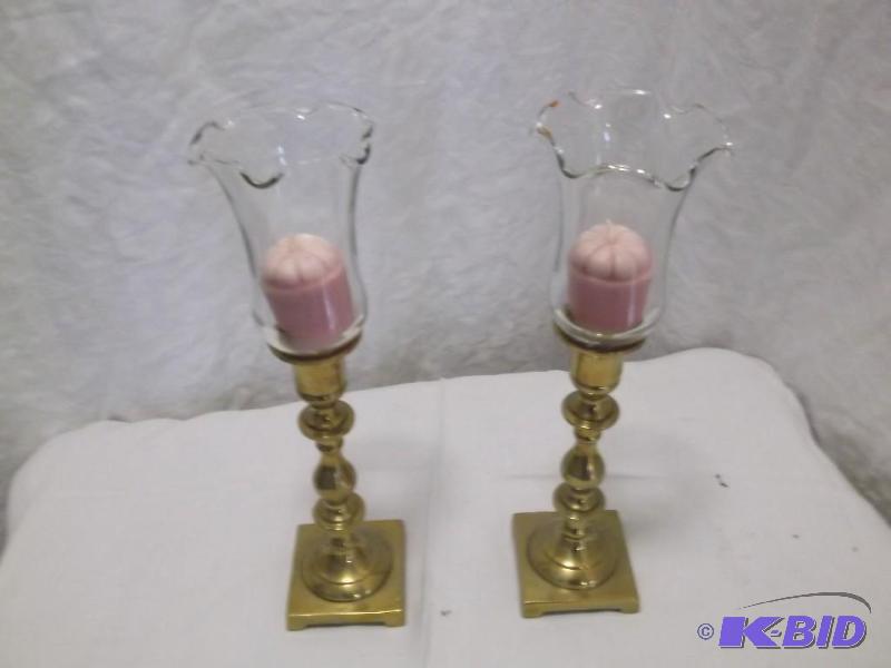 lot 78 image: 2 Heavy solid brass candle stick ho...