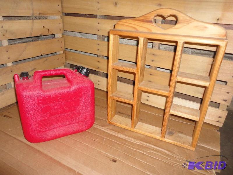 Gas can and wood heart shelf....