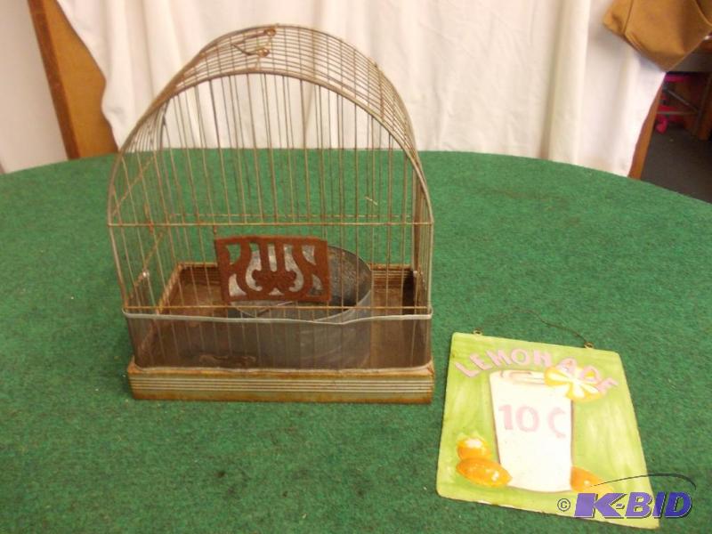 lot 46 image: Metal Bird Cage & Lemonade Sign...