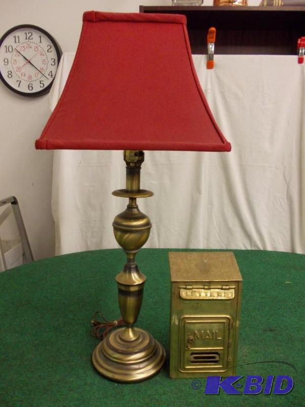 lot 61 image: 29 in Brass Lamp With Shade, Brass ...