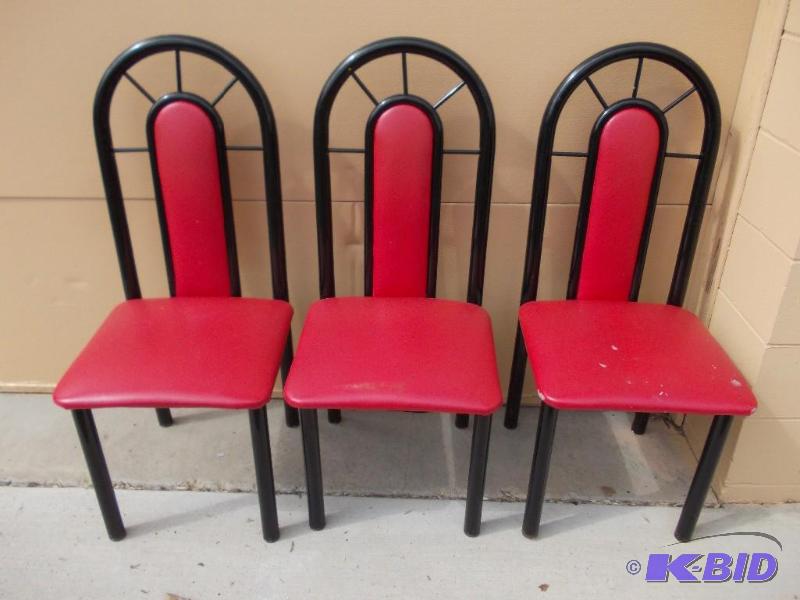 lot 62 image: 3-Red Vinyl Chairs With Black Frame...