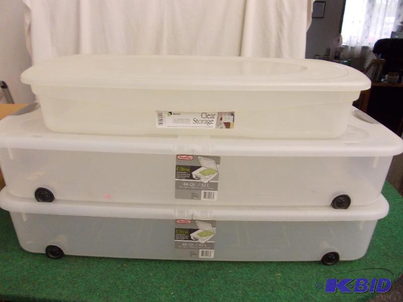 lot 71 image: 2- 66 Quart Under Bed Storage Totes...