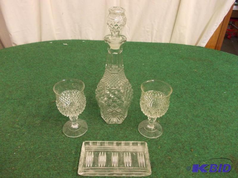 lot 96 image: Crystal Decanter, 2-Goblets, Dish...