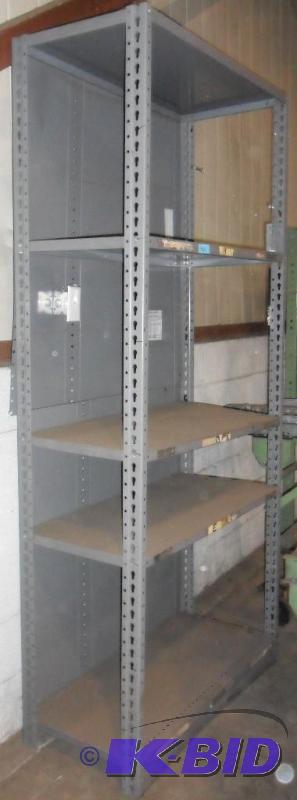 Grey metal shelving. 36 inches wide...