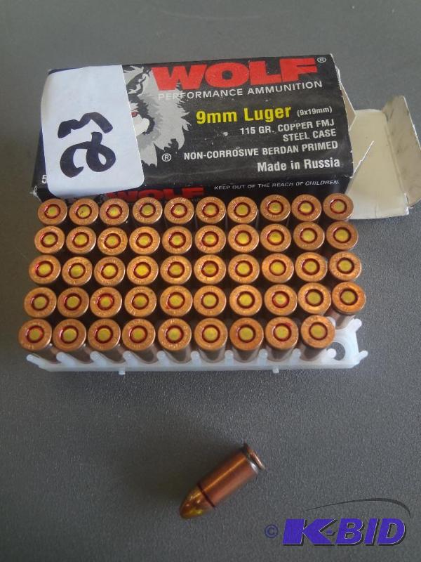 (50) Rounds Wolf 115 Grain 9mm-Luge...