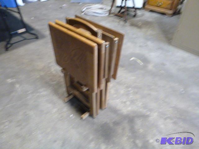 lot 161 image: 4 Wood TV Trays in Stand...