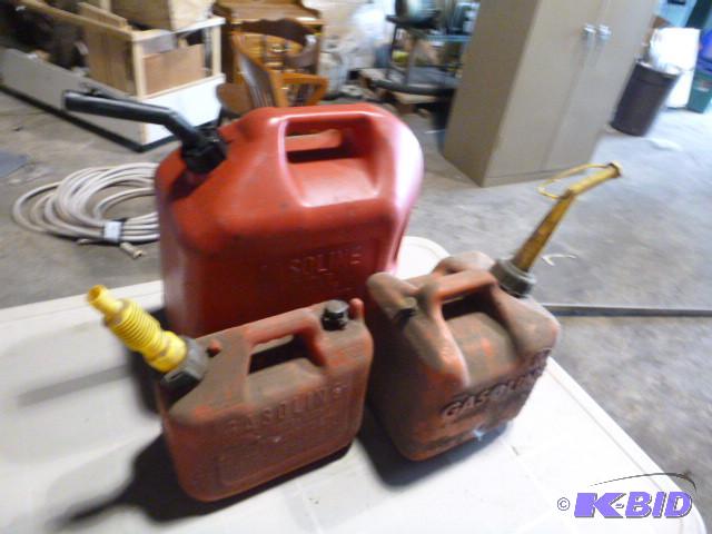 lot 183 image: 3 Gas Cans 5 gallon, 3 gallon and 1...
