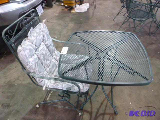 lot 214 image: Metal Patio Table with Padded Chair...