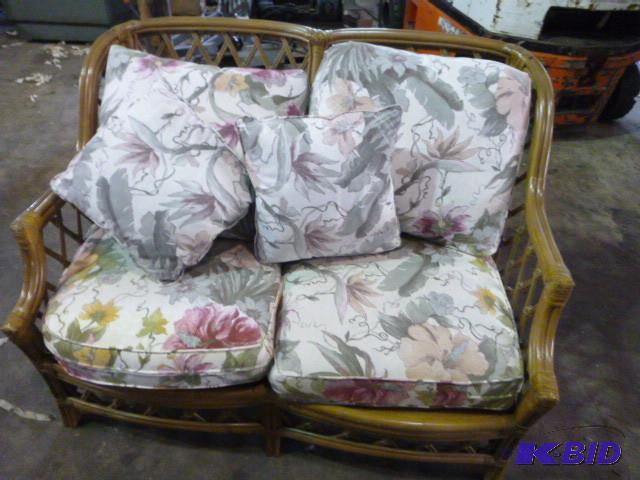 lot 218 image: Rattan Love Seat with Cushions...