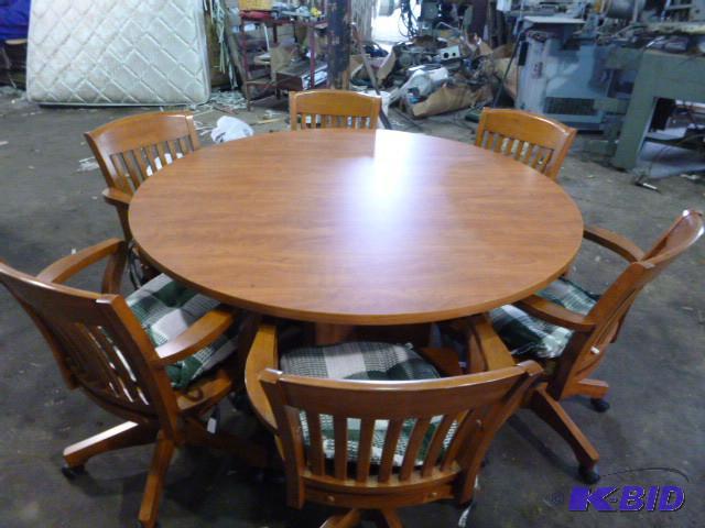 lot 227 image: Wood Table and 6 Wood Chairs with P...