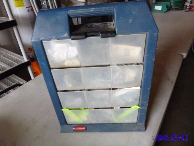 lot 70 image: Rubbermaid Parts Bin with Contents...