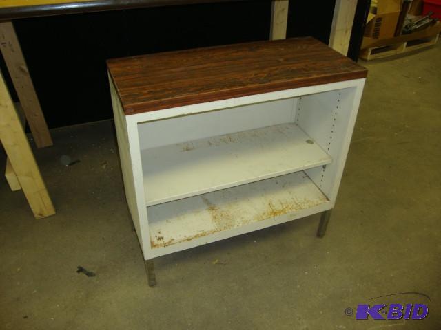 lot 148 image: Metal Shelf with woodgrain top...
