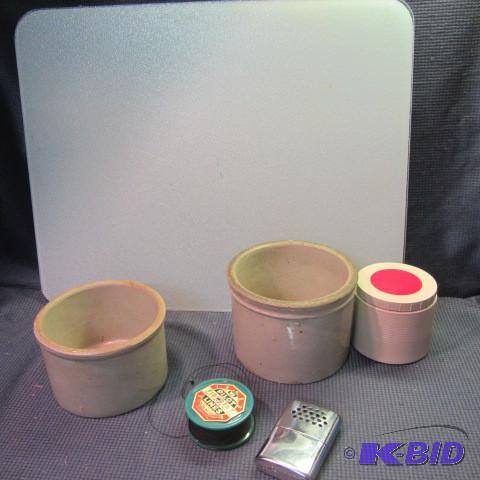 lot 331 image: Glass Board, Butter Crocks