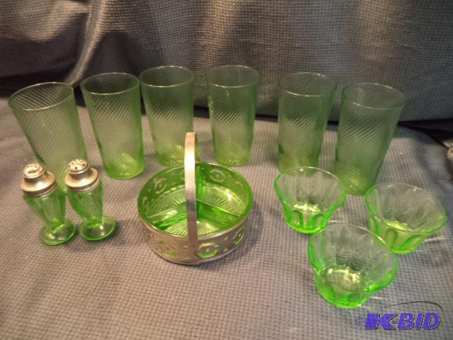 lot 37 image: Green Depression Glass