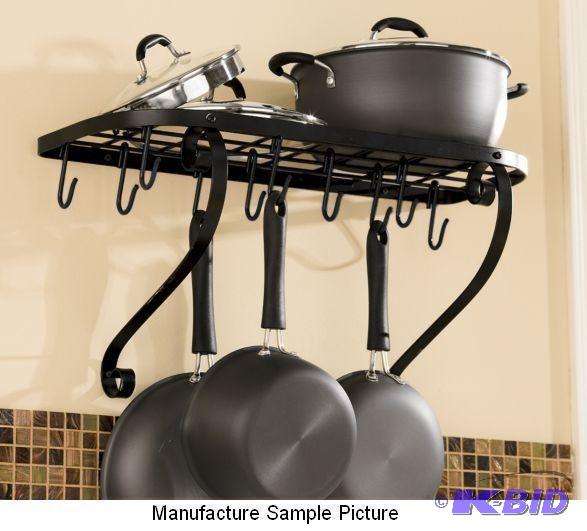 Wall Mount Bookshelf Pot Rack - Bla...