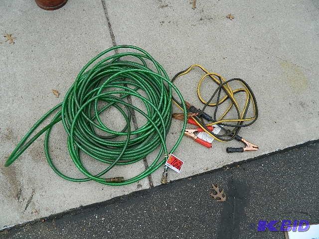 lot 162 image: 30 Ft Air Hose and Jumper Cables. P...