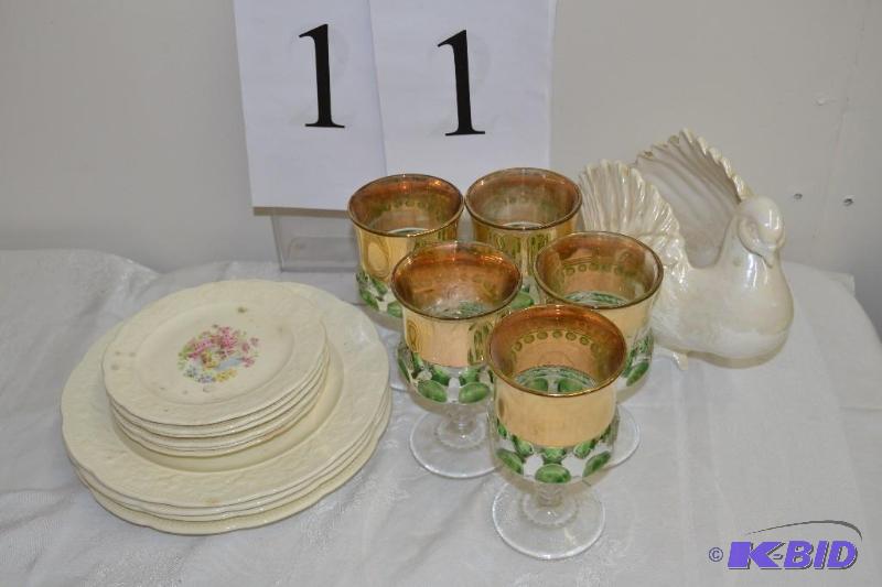 lot 11 image: Goblets, planter, plates