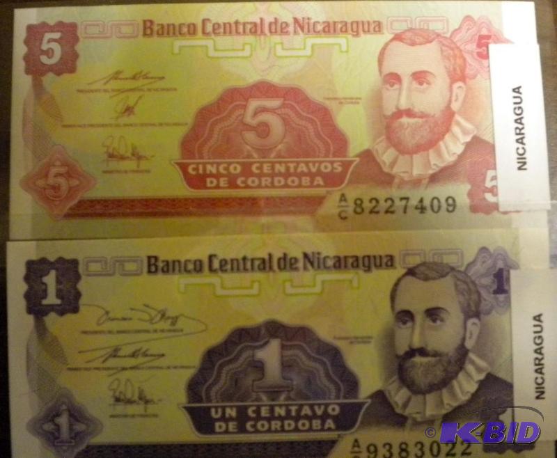 lot 113 image: NICARAGUA SET OF TWO FOREIGN NOTES...