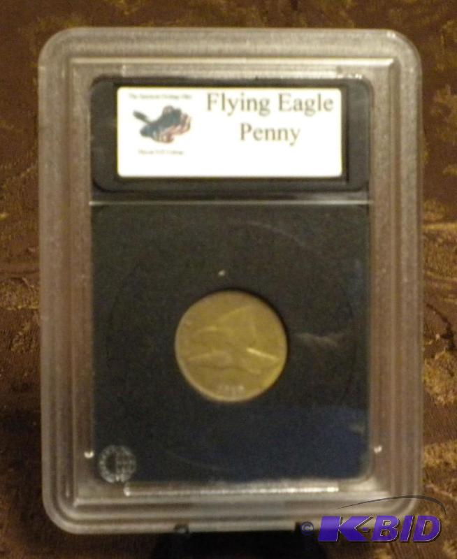 lot 146 image: 1858 FLYING EAGLE ONE CENT COIN LAR...