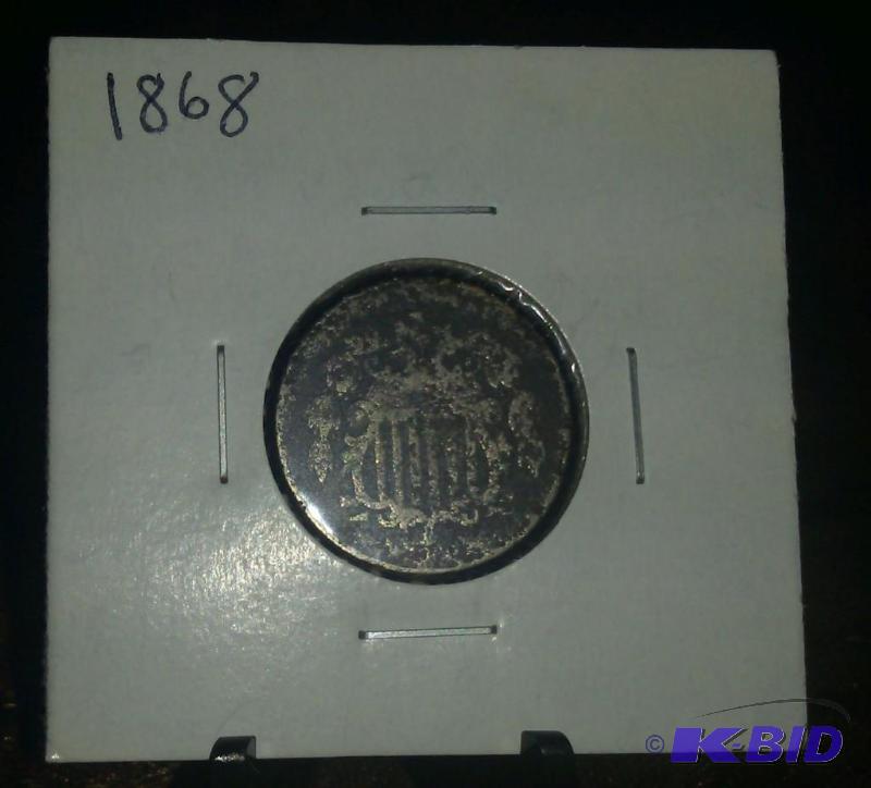 lot 24 image: 1868 SHIELD NICKEL FIVE CENT COIN...